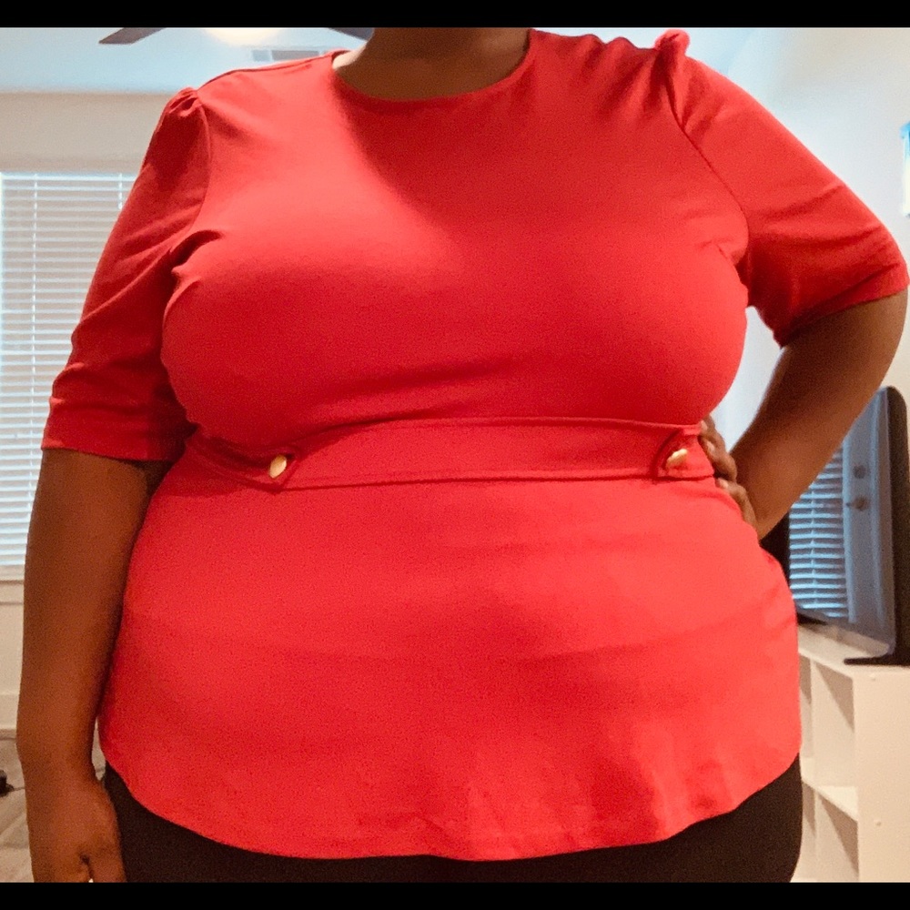 Red, Gold Button Blouse